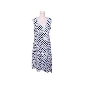 Zoe Womens White Blue Polka Dot Slanted Hem Criss Cross Back A Line Dress Size S